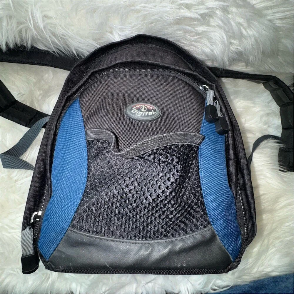 Tamrac Camera Backpack Bag Black/Blue Padded Straps Zippered Compartments Travel